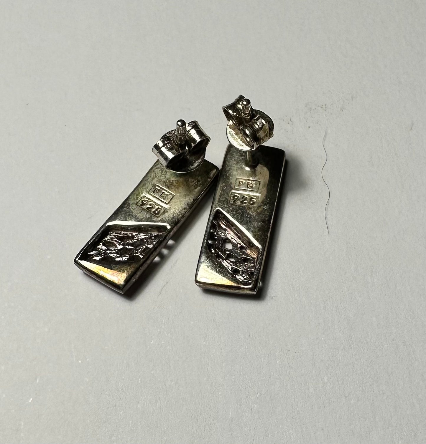 Paul Kennedy silver earrings with abalone shell in box